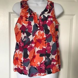 Ann Taylor LOFT Multicolor Floral Ruffle Tank XSP